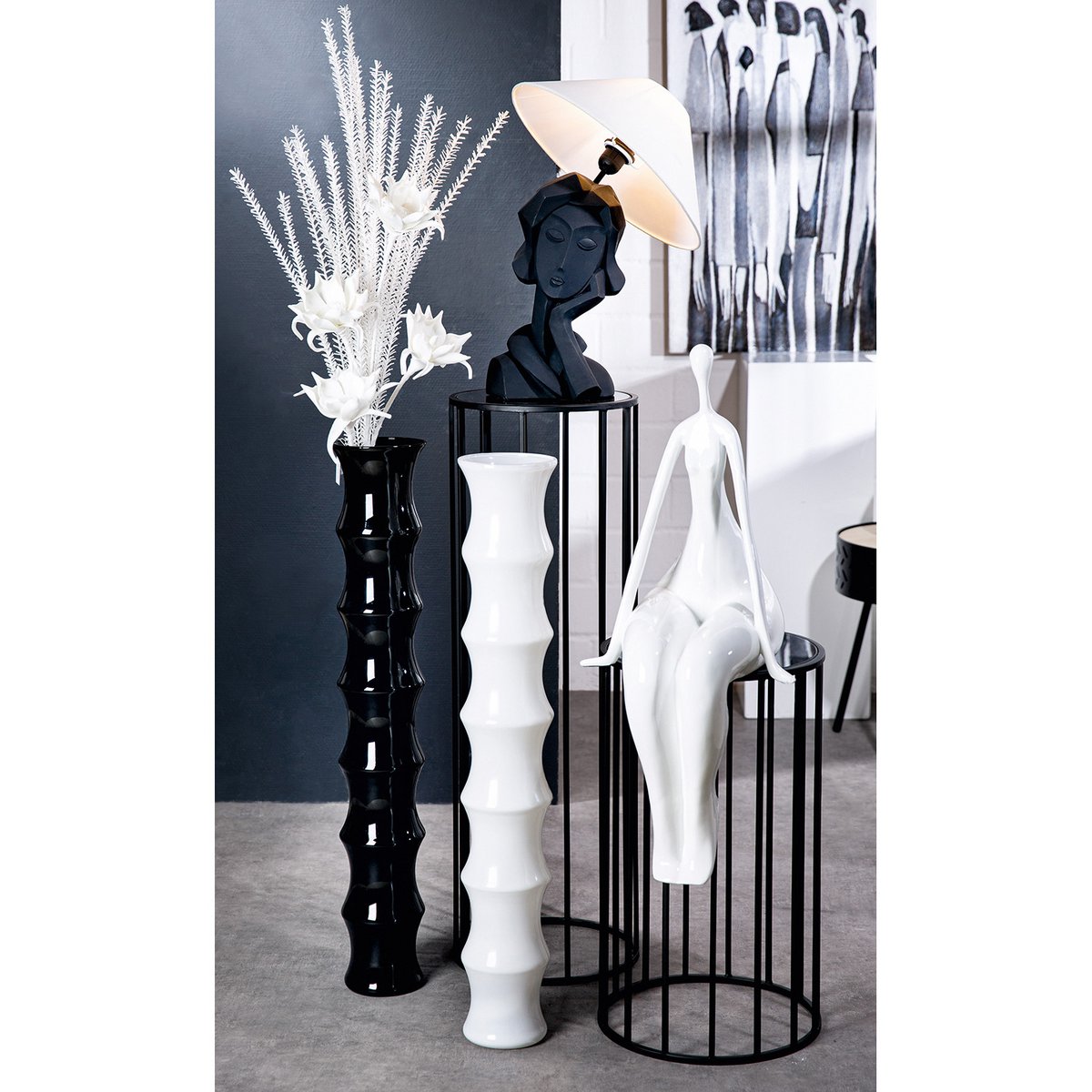 Glas Bodenvase "Bamboo" schwarz