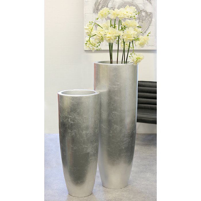 Poly/Fiberglas Pflanzgefäß "Konus" silber H.115cm