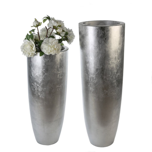 Poly/Fiberglas Pflanzgefäß "Konus" silber H.115cm