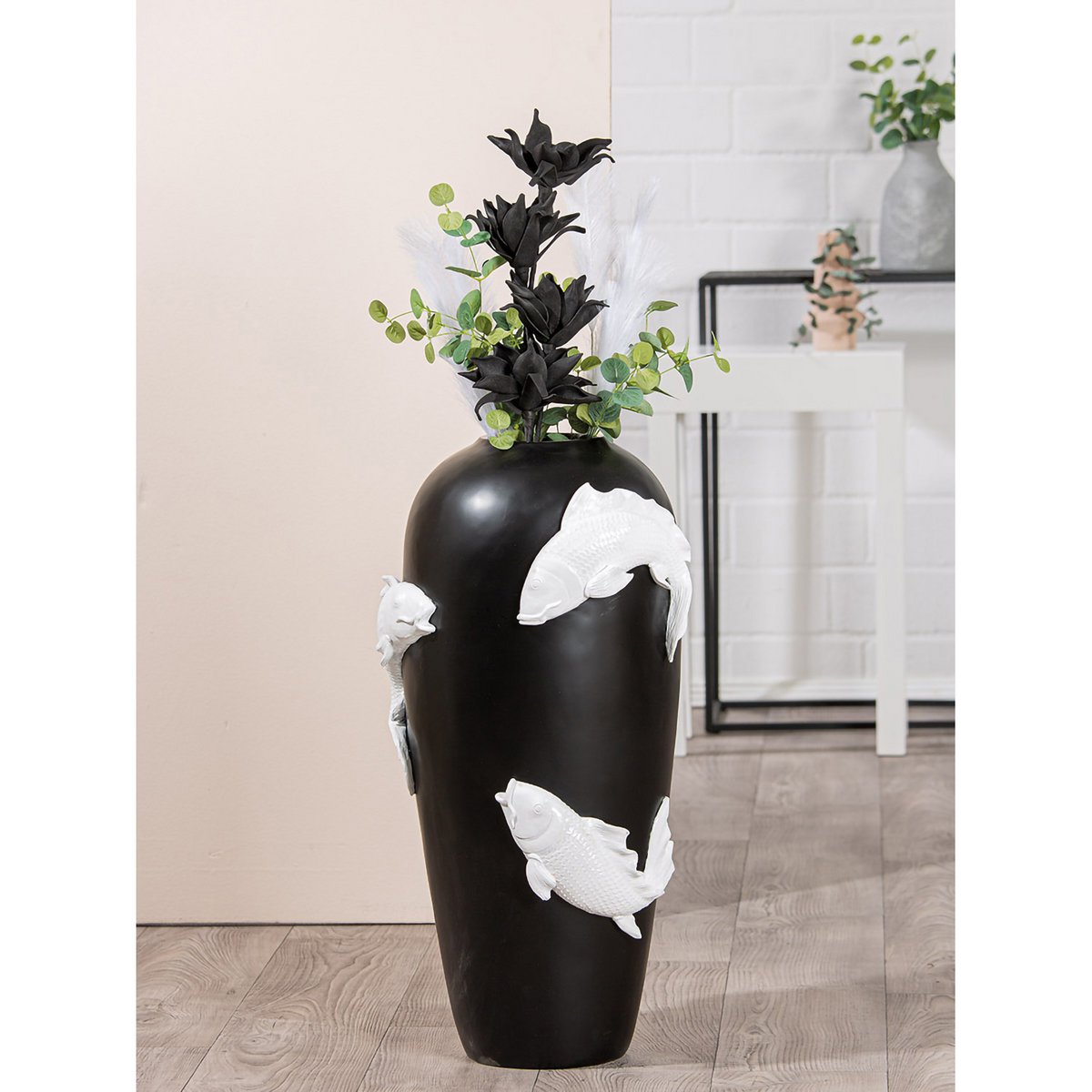Bodenvase Koi weiß H.73 cm