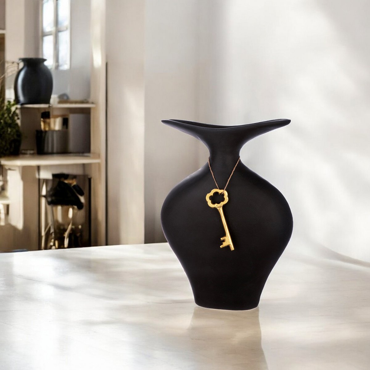 Vase Schlüssel, schwarz H.41 cm