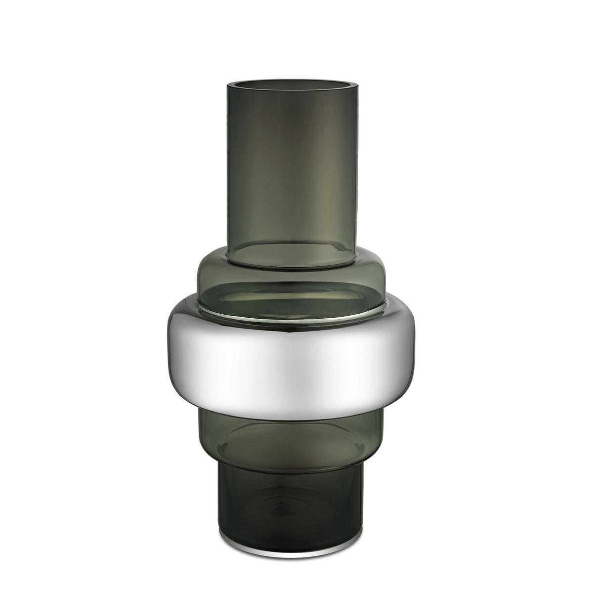 Luxuriöses Glas im Retro-Stil, grau + 24-Karat-Silbervase XXL, TYLER 46SI, 9 mm dicke Glaskopie
