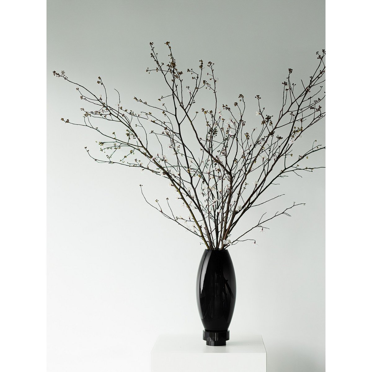 Moderne Vase, innovatives Design, schwarzes High-End-Glas. RUD30