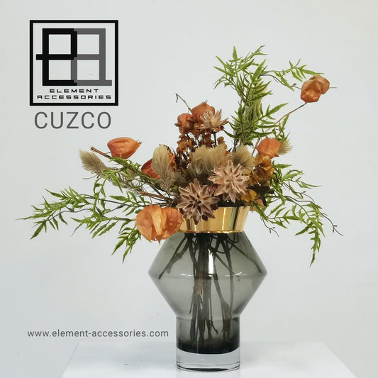 gezackte eckige runde Vase mit goldbemaltem Oberteil,Serie: CUZCO
