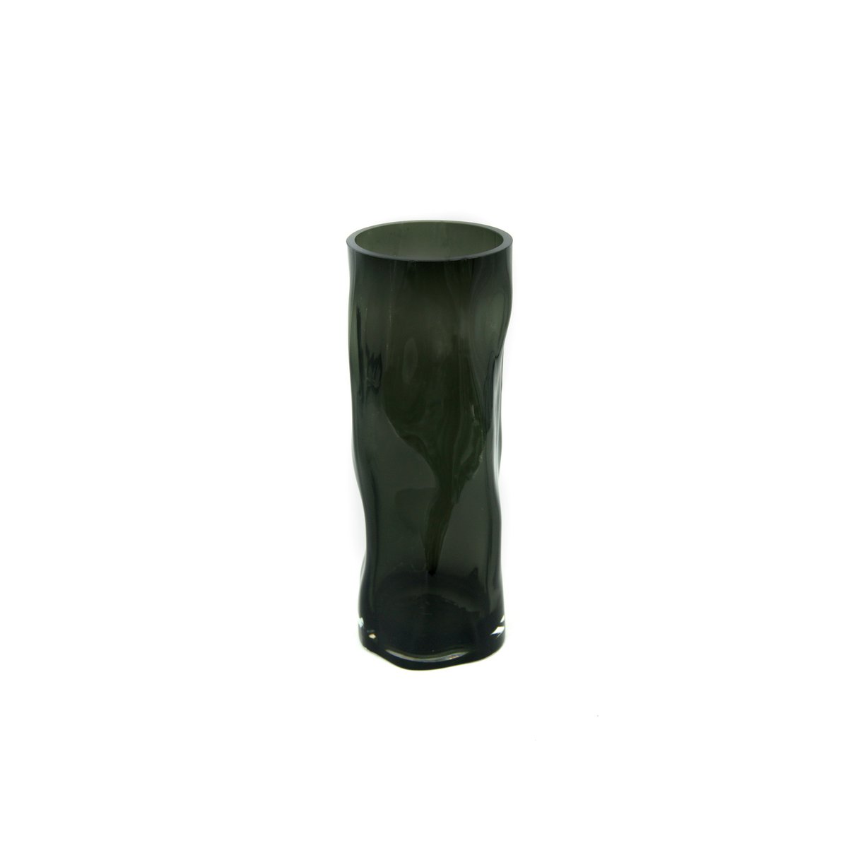 Hohe zylindrische Vase aus 9 mm dickem Glas, unregelmäßige Form, wie schwarzes Holz. ABU40GR