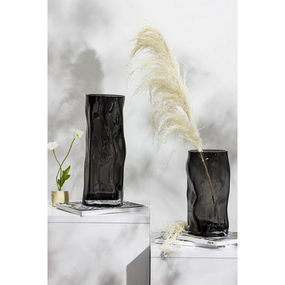 Hohe zylindrische Vase aus 9 mm dickem Glas, unregelmäßige Form, wie schwarzes Holz. ABU40GR
