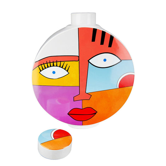 Deckelvase rund Grafic Face H.29,5 cm