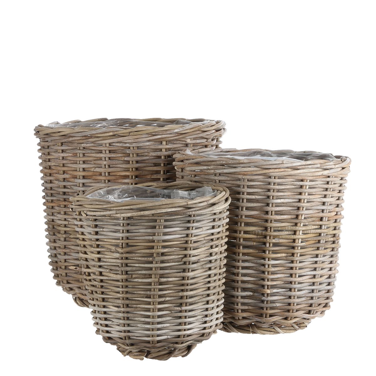 Marcia Outdoor-Pflanzkorb 3er-Set Rattan grau - Classic Floral