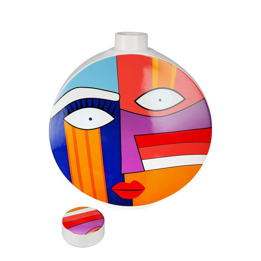 Deckelvase rund Grafic Face H.34,5 cm