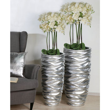 Pflanzgefäß"Waves"silber,D.35cm H.76cm