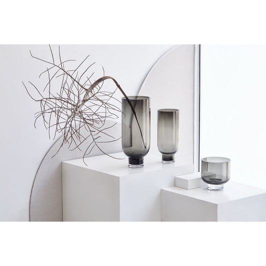 Moderne Luxus-Vase aus 9 mm dickem Glas, dunkelgrau, nüchternes Design, sehr groß, OMAHA36GR
