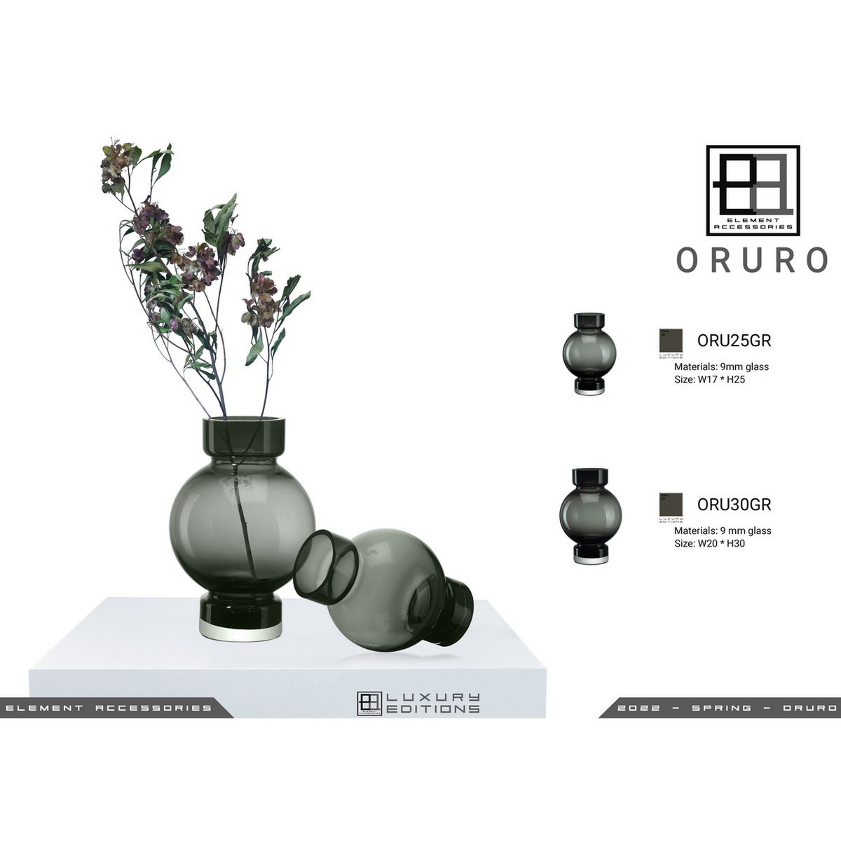 moderne kugelförmige Luxusvase ORURO – 9 mm dickes Glas