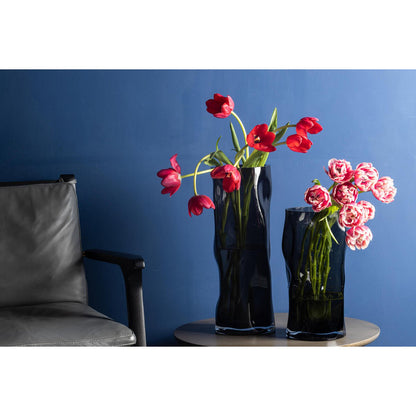Hohe zylindrische Vase aus 9 mm dickem Glas, unregelmäßige Form, wie schwarzes Holz. ABU40GR
