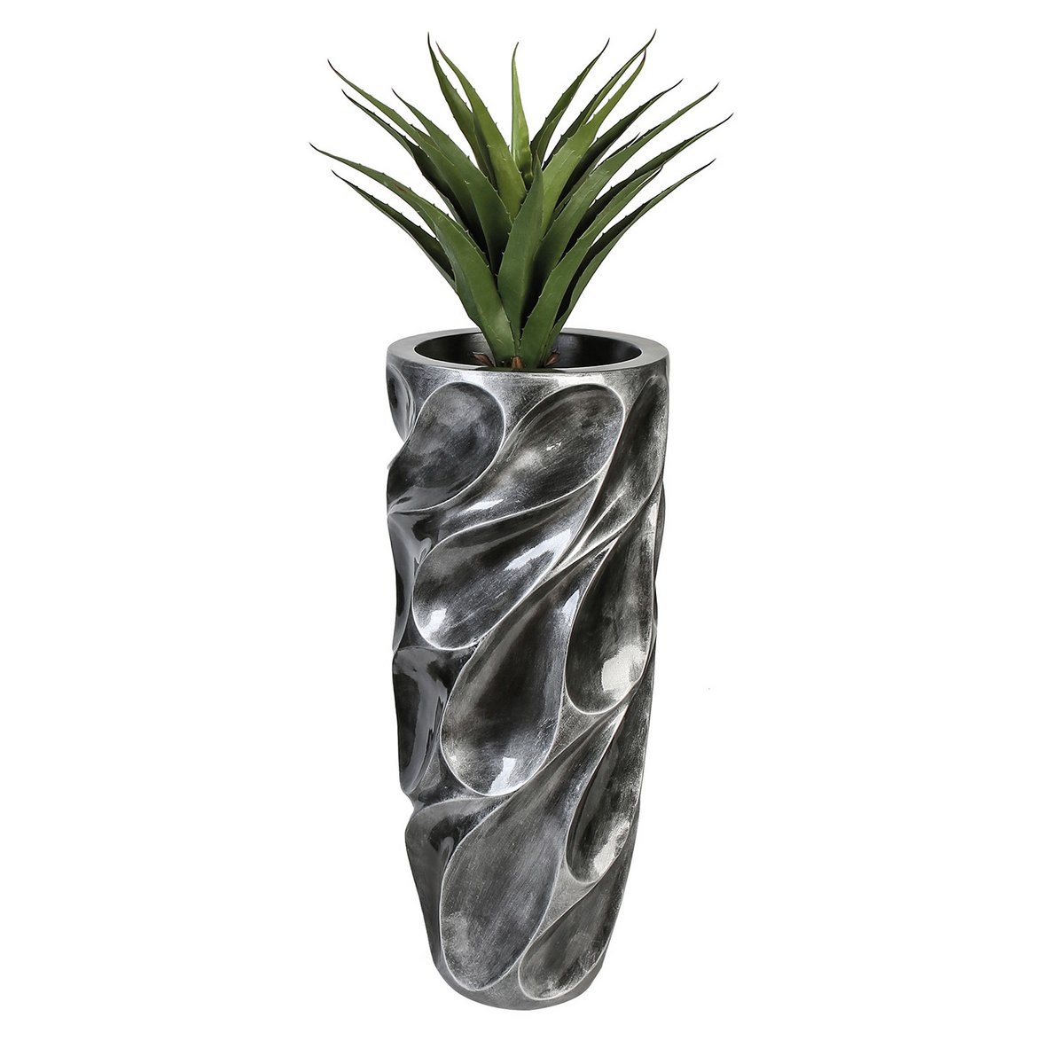 Poly/Fiberglas Pflanzgefäß "Drop" antik silberfarben H.70cm